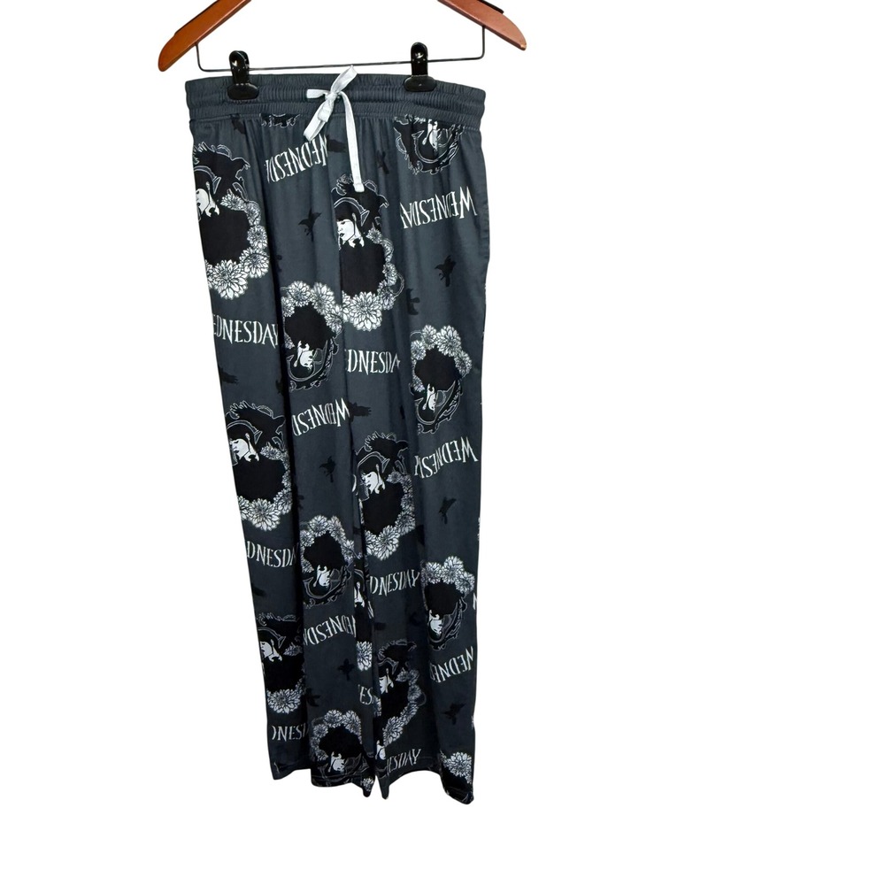 Wednesday Addams‎ Pajama Pants Women's S Black Gray Graphic Sleepwear Mad Engine